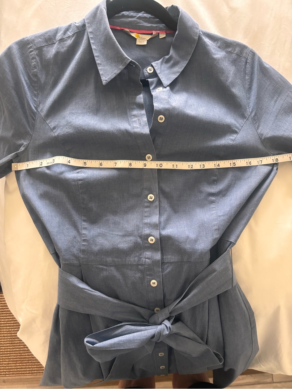 Boden Blue Button-Front Midi Shirt Dress with Waist Tie ANASTASIA DRESS 8 - Picture 3 of 6